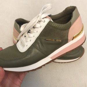 Michael Kors Olive Green Pink Sneakers